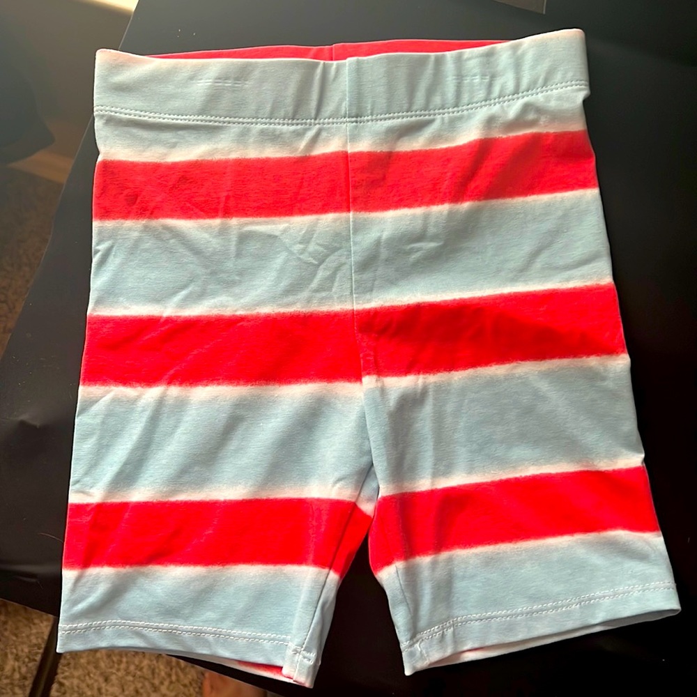 Girls size 8 spandex long shorts. Striped. Red and blue. Brand “Cynthia Rowley”